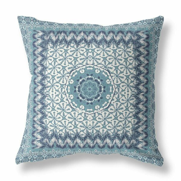 Palacedesigns 26 in. Holy Floral Indoor & Outdoor Throw Pillow Light Blue & White PA3669699
